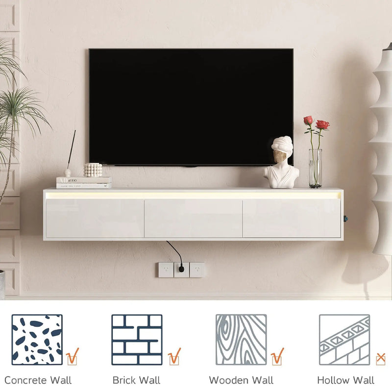 High-Gloss Suspended TV Cabinet with LED Lights by HouseOfZazla