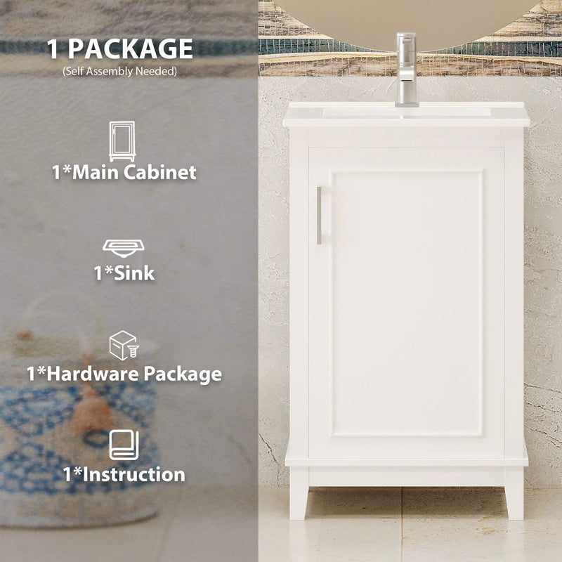Modern Small Bathroom Vanity Cabinet With Ceramic Basin, Ample Storage, 1 Soft Close Door by HouseOfZazla