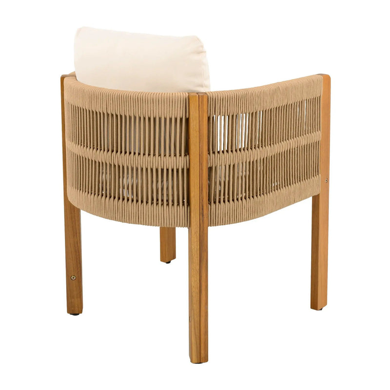 5 Piece Outdoor Dining Set With Round Table And 4 Wrapped Chairs - Black / Brown / Teak by HouseOfZazla