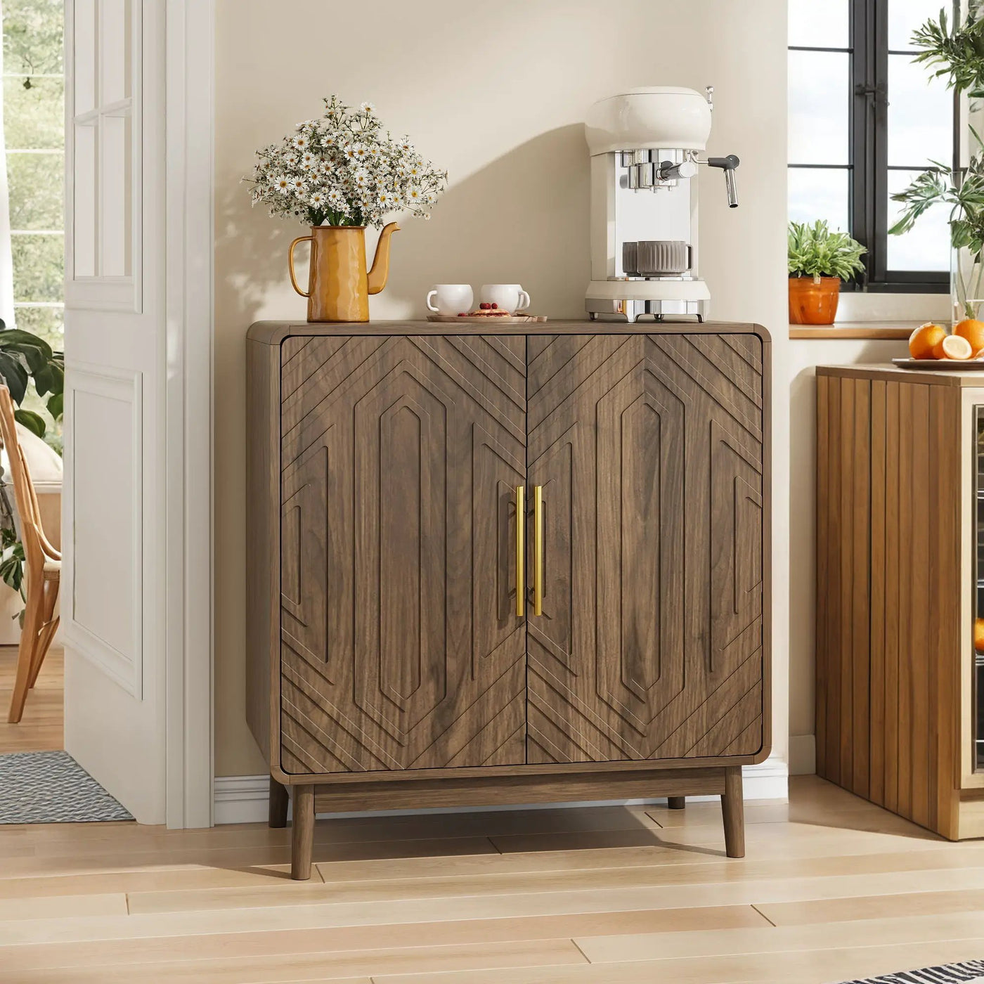 Sideboard Buffet Cabinet With Carved Doors And Adjustable Layer Board by HouseOfZazla