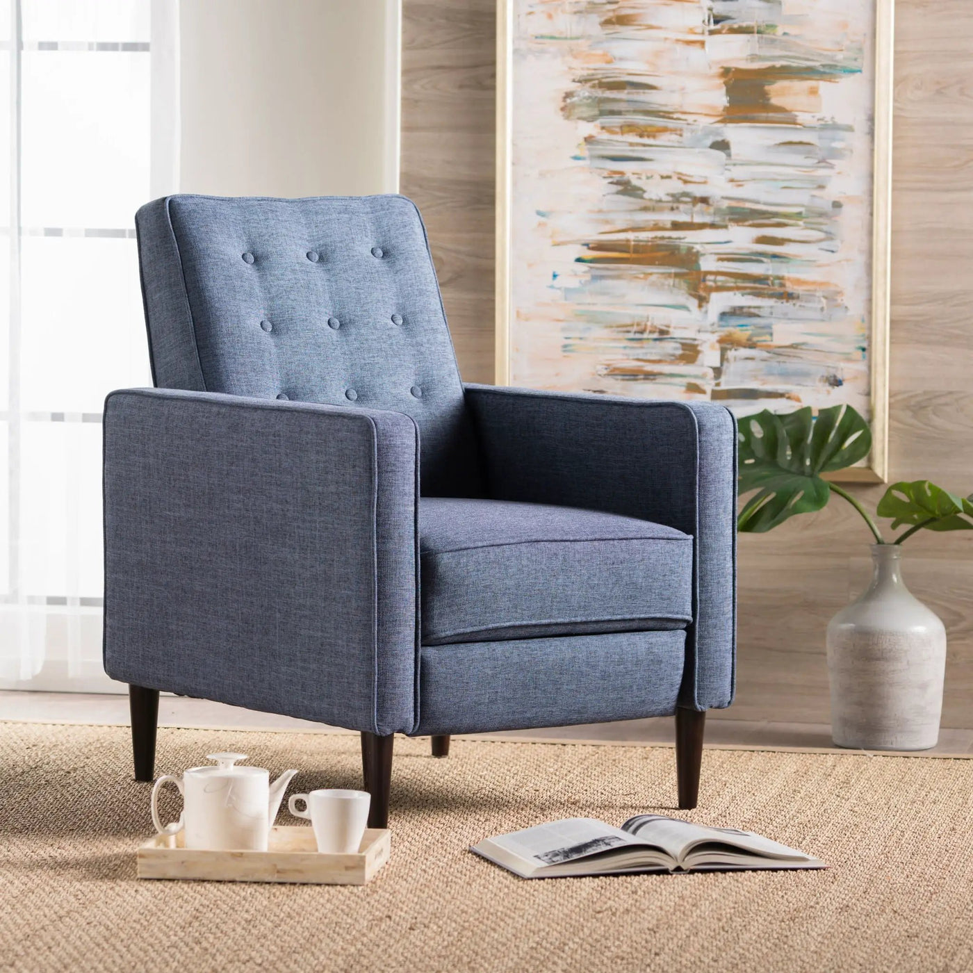 Mid-Century Modern Recliner With Button Tufted Waffle Stitch by Unique Piece Furniture