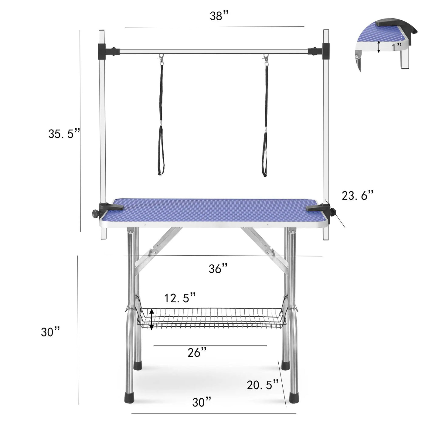 Folding Dog Pet Grooming Table Stainless Steel Frame Rubber Mat On Board With Adjustable Arm And Clamps Pet Dog Cat Grooming Table by HouseOfZazla