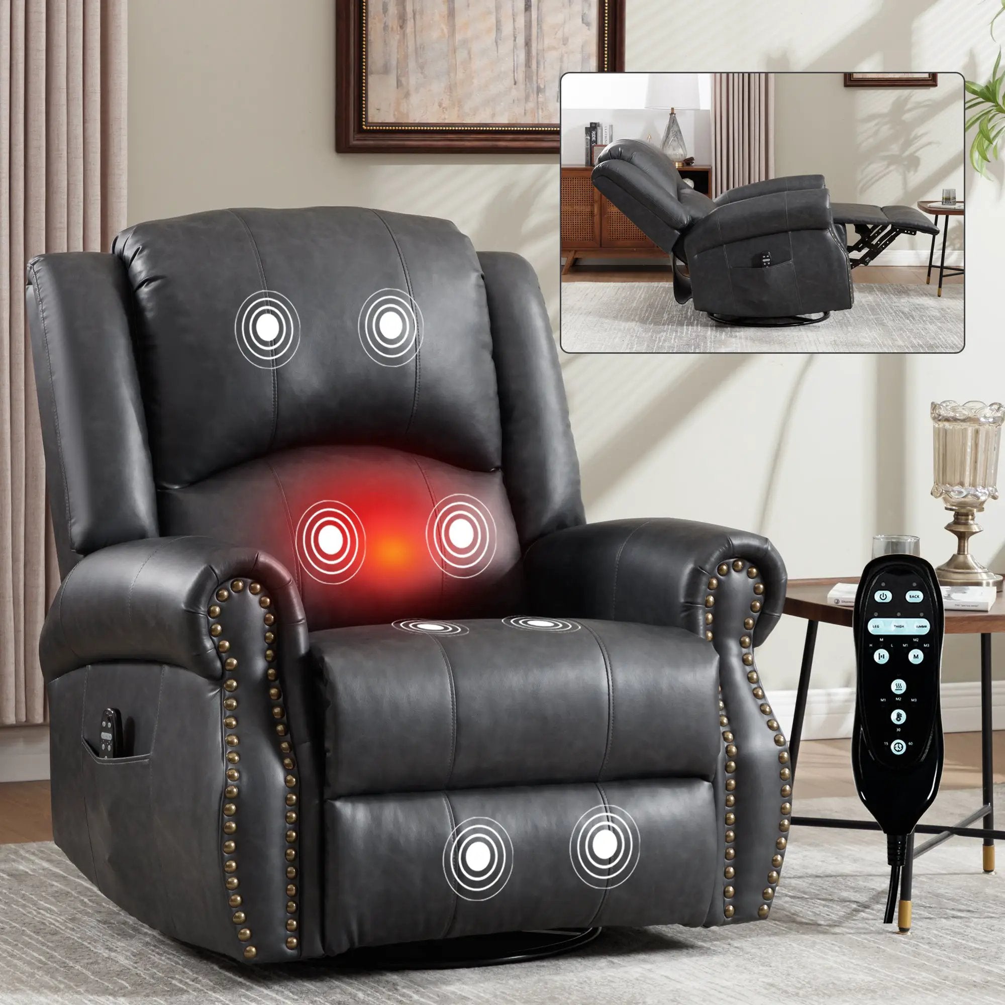 Heat Massage Manual Recliner Chair with Rocker and Swivel by HouseOfZazla