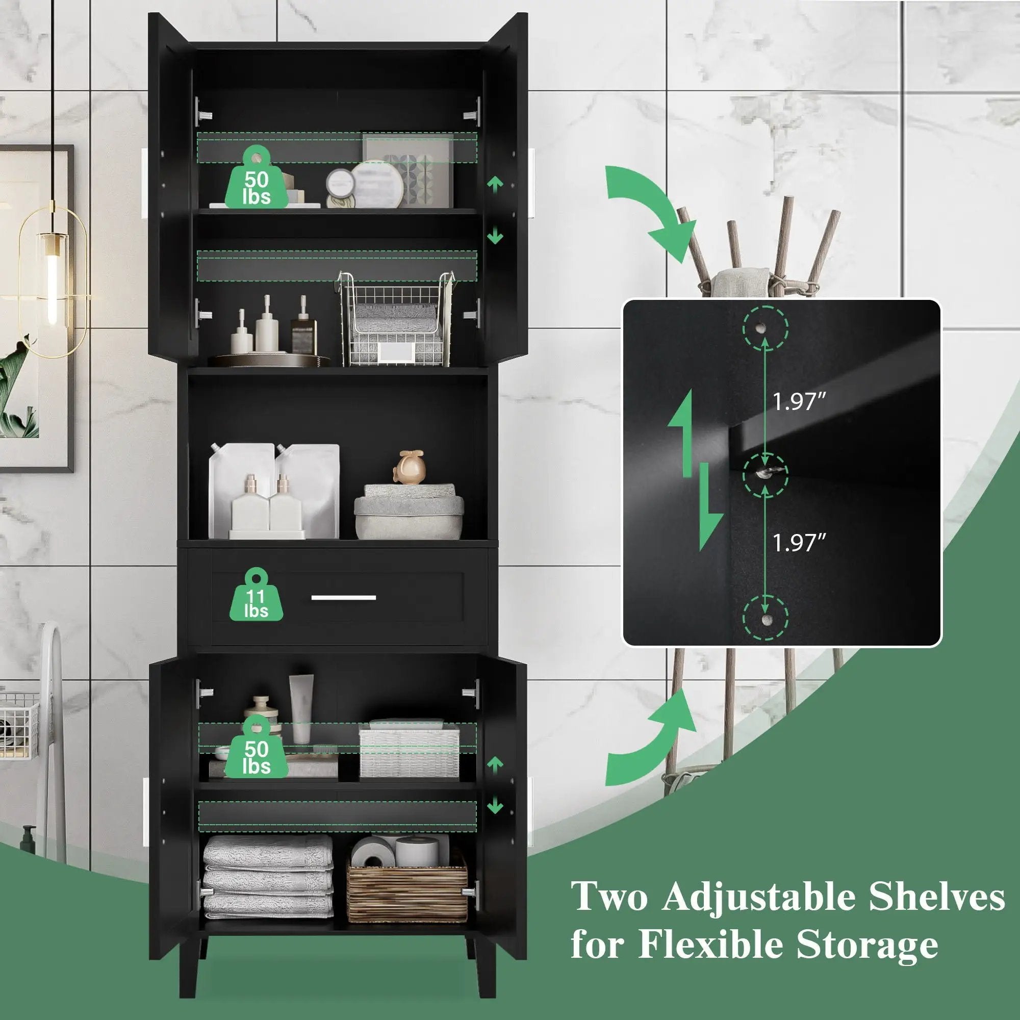 Freestanding Tall Bathroom Cabinet With Soft Close Doors And Adjustable Shelves by Unique Piece Furniture