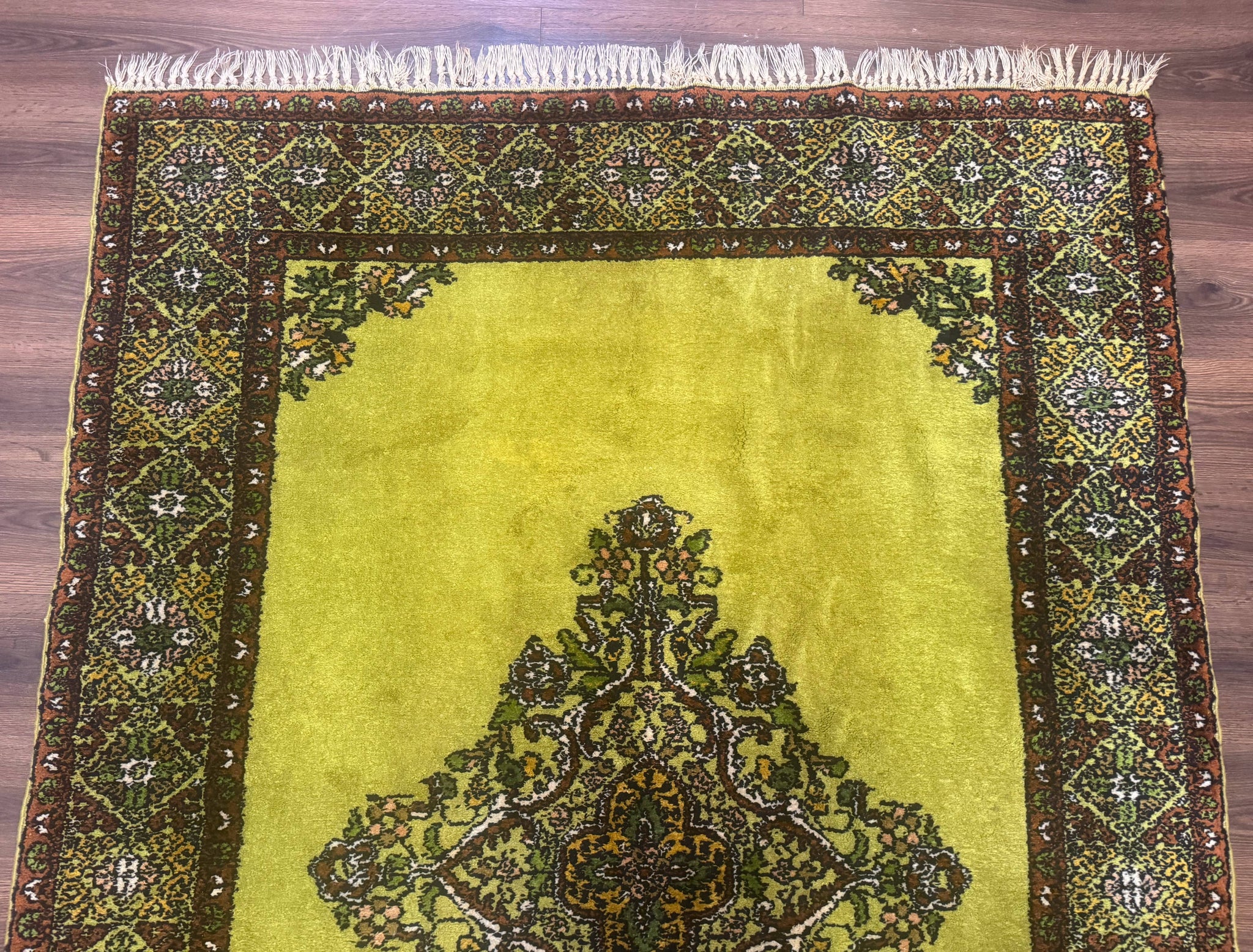 Moroccan Rug 6x8, Semi Open Field, Vintage, Lime Green, Wool Carpet by Jewel Rugs