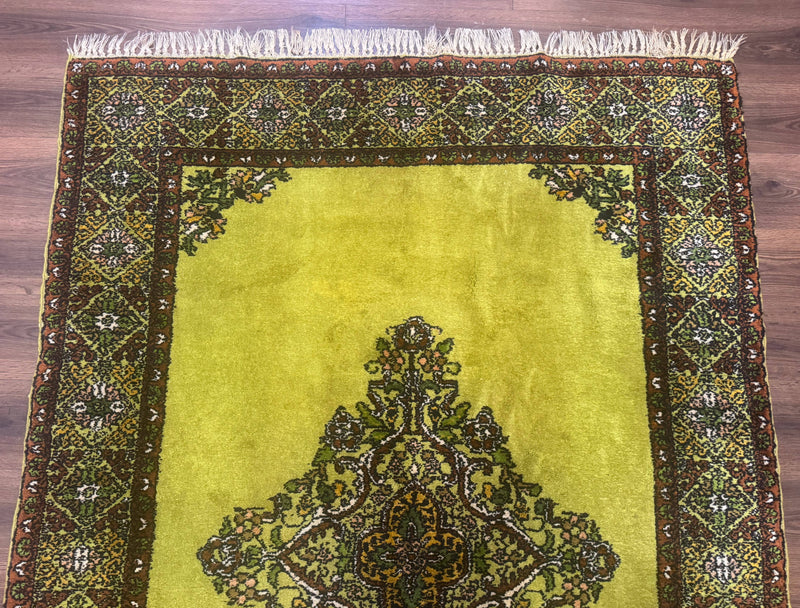 Moroccan Rug 6x8, Semi Open Field, Vintage, Lime Green, Wool Carpet by Jewel Rugs