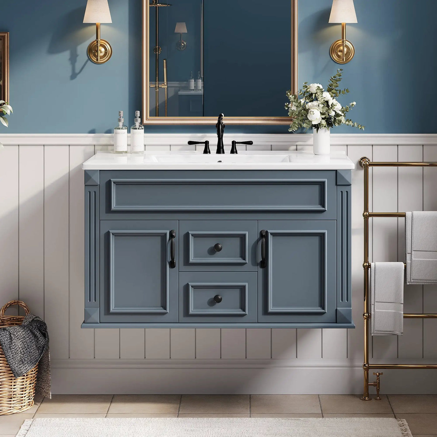 36 Inch Wall Mounted Bathroom Cabinet with Ceramic Sink and Drawers by HouseOfZazla