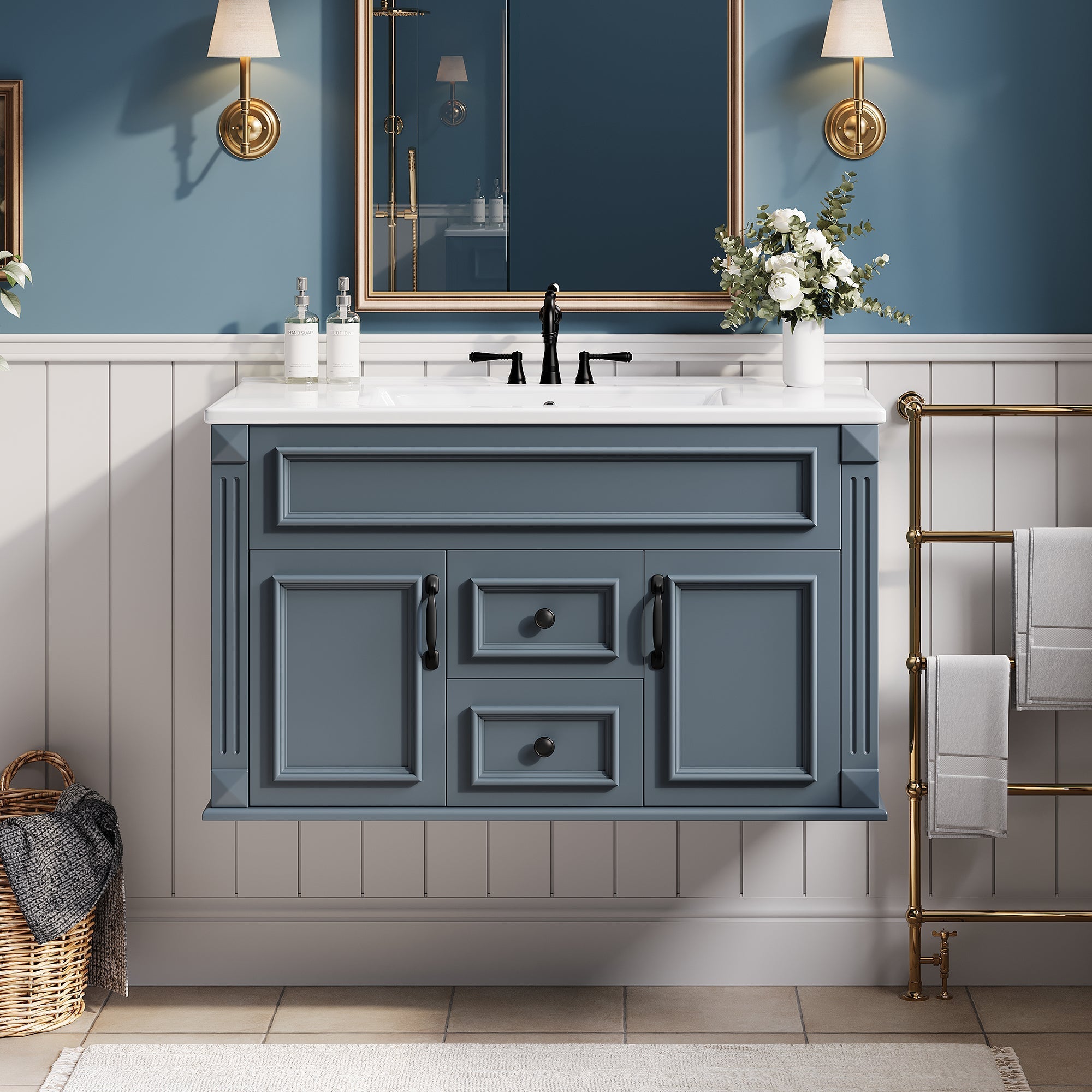 36 Inch Wall Mounted Bathroom Cabinet with Ceramic Sink and Drawers by HouseOfZazla