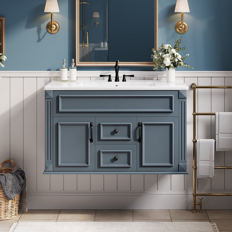 36 Inch Wall Mounted Bathroom Cabinet with Ceramic Sink and Drawers by HouseOfZazla