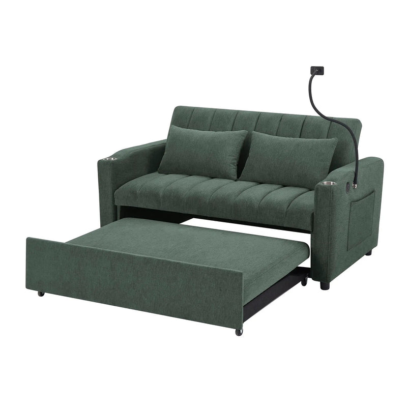 Convertible Sofa Bed Loveseat Sofa With Three USB Ports, Two Side Pockets, Two Cup Holders And 360° swivel Phone Holder For Living Room by HouseOfZazla