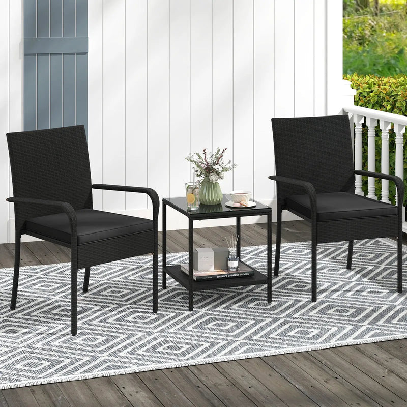 3 Piece Patio Furniture Set with Seat Cushions and Tempered Glass Tabletop by DirectDeals