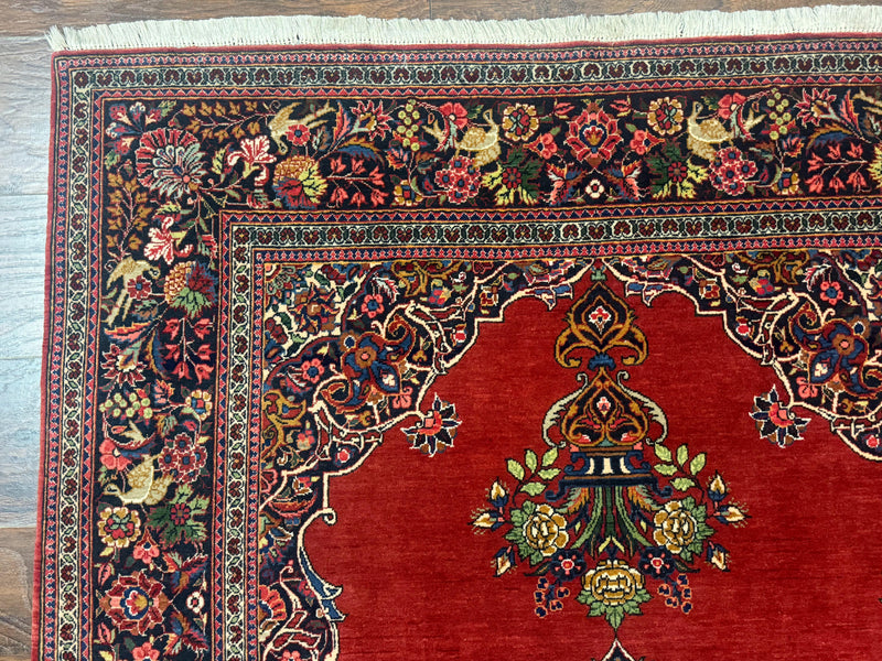 Red Persian Kashan Rug 4x6, Very Fine 260 KPSI, Red and Navy Blue Persian Carpet, Semi Open Field by Jewel Rugs
