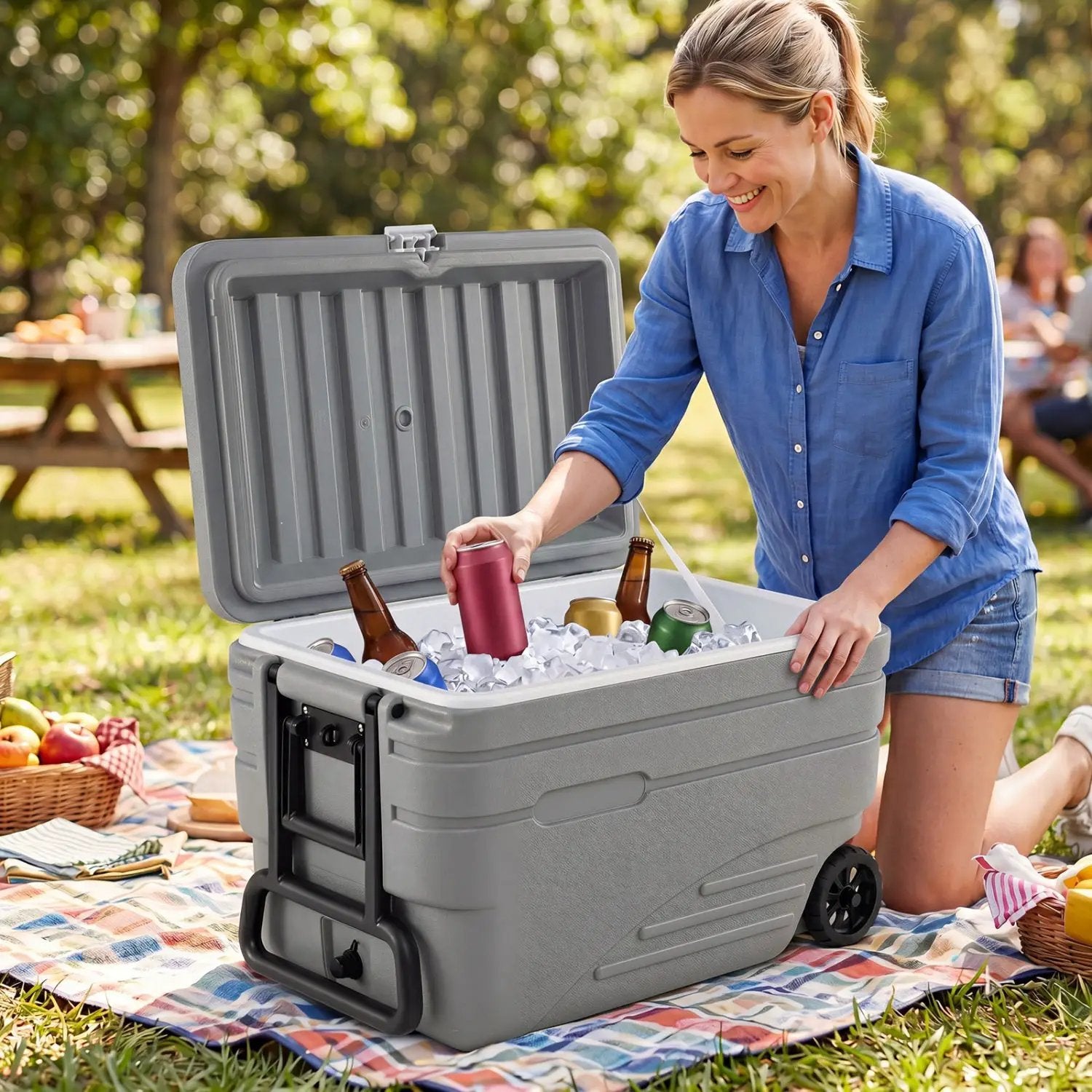 103 Quart Wheeled Cooler with Pull Handle and Drain Plug by DirectDeals