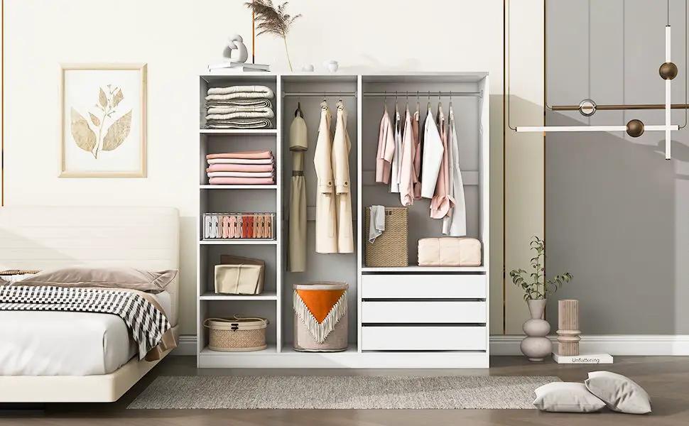 Doorless Storage Wardrobe For Dedroom With Shelves And 3 Drawers by HouseOfZazla
