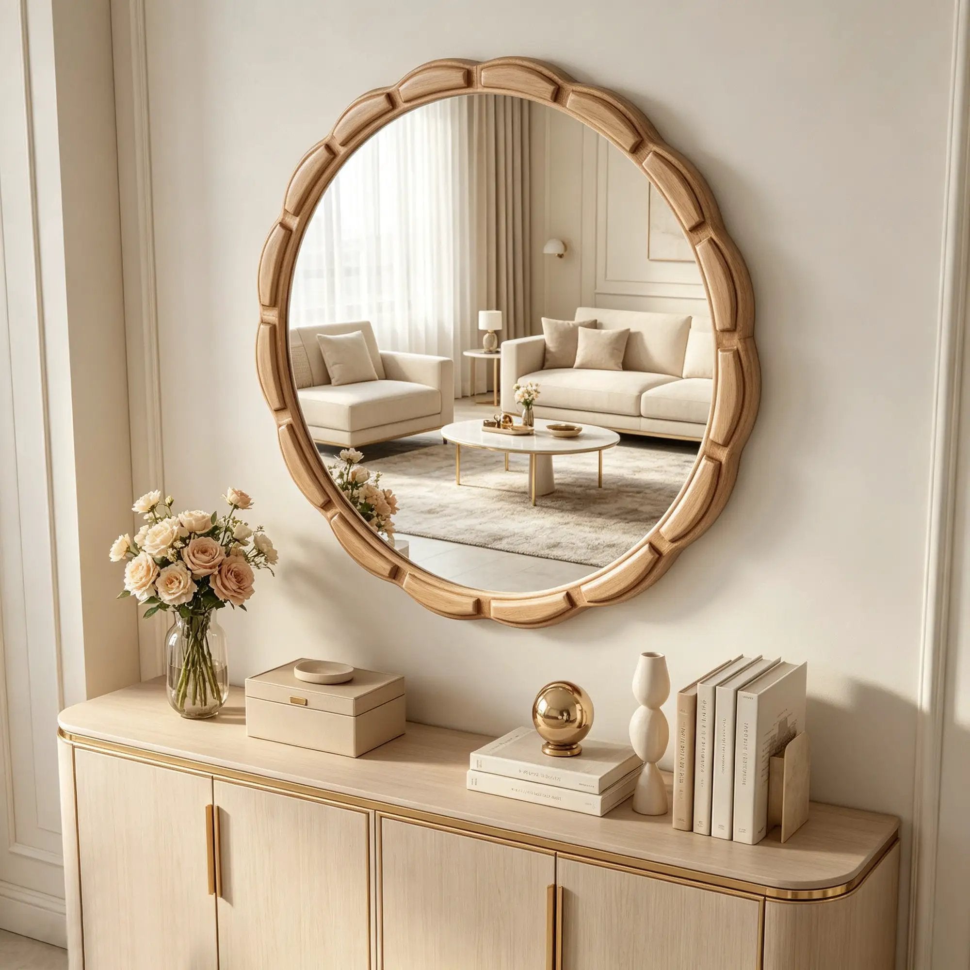 Round Solid Wood Wall Mirror - 31.5" Rustic Farmhouse by HouseOfZazla