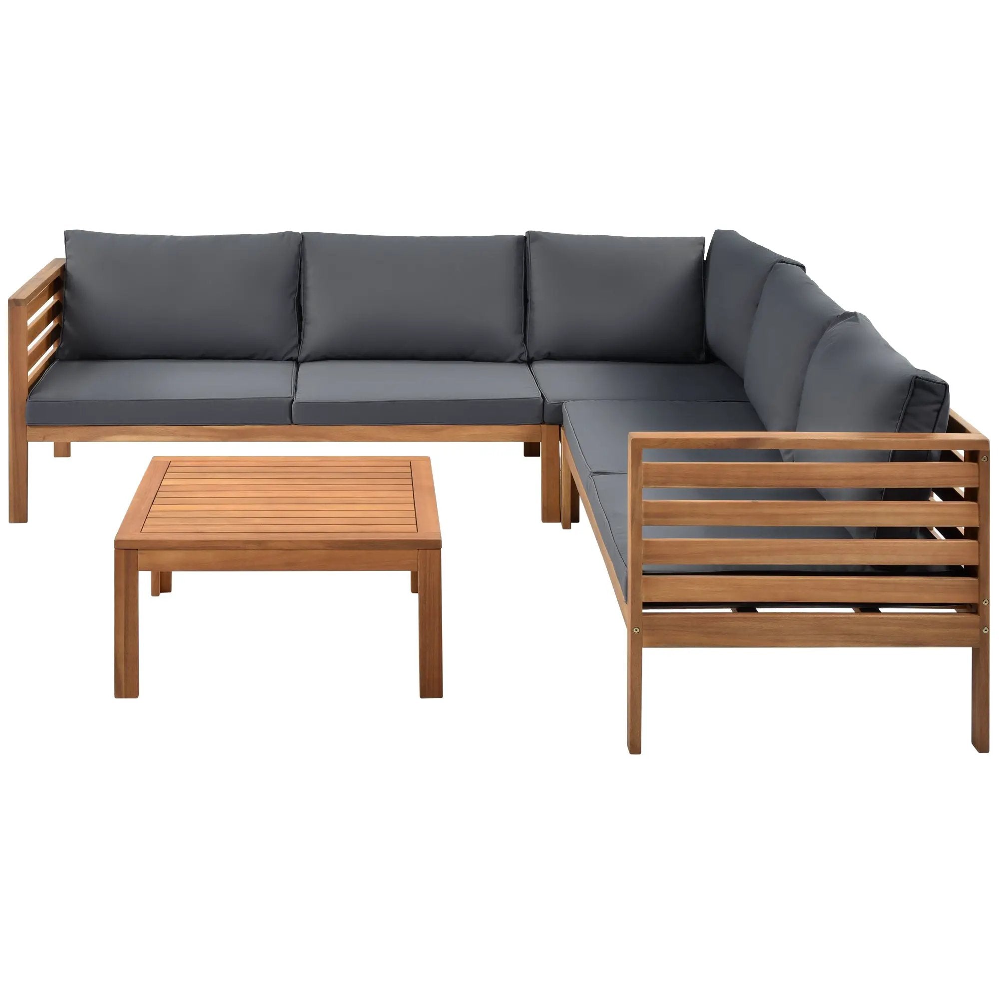 Wood Structure Outdoor Sofa Set with Gray Cushions by HouseOfZazla