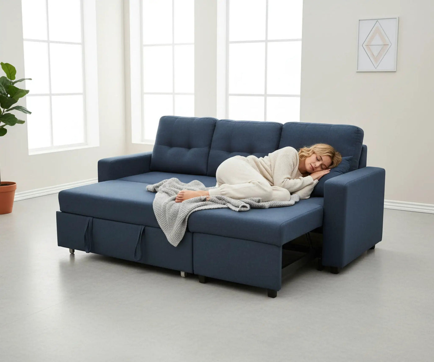 Convertible L Shaped Sectional Sleeper Sofa Bed, Saving Pull Out Couch by Unique Piece Furniture