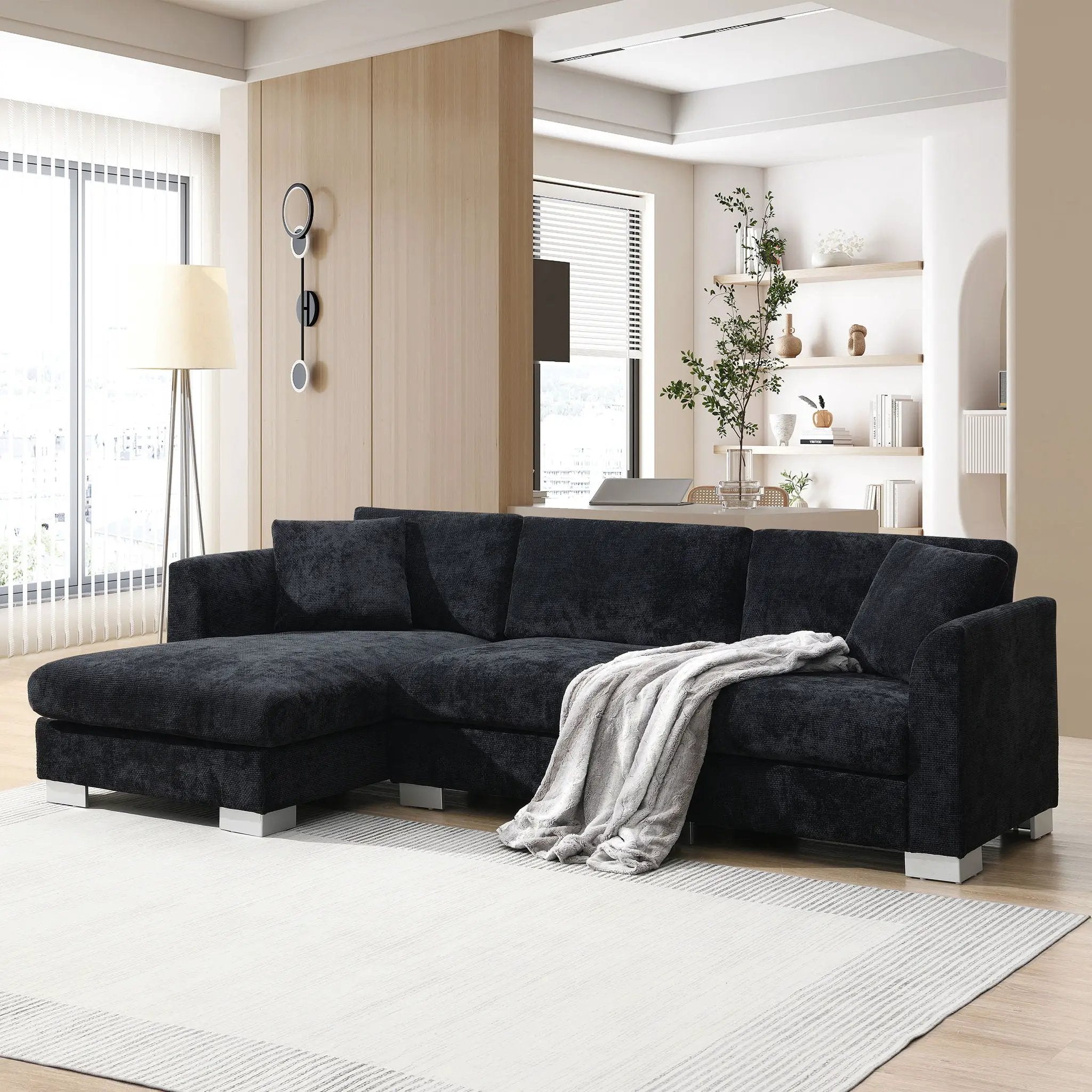 Modern Cloud Sectional Sofa L Shaped Luxury Couch Set With 2 Free Pillows 4 Seat With Oversized Chaise by HouseOfZazla