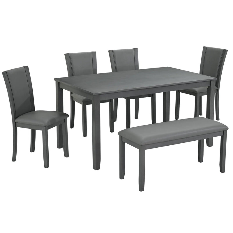 Modern 6 Piece Dining Table Set With Bench And Chairs For Dining Room Or Kitchen - Gray by HouseOfZazla