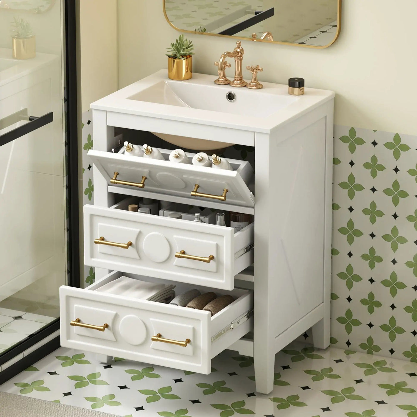 Bathroom Vanity With Sink, Free Standing Single Set, 3 Drawer Storage Cabinet by Unique Piece Furniture