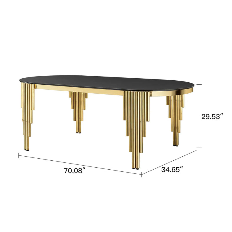 Oval Dining Table With Glass Top And Stainless Steel Base by Unique Piece Furniture