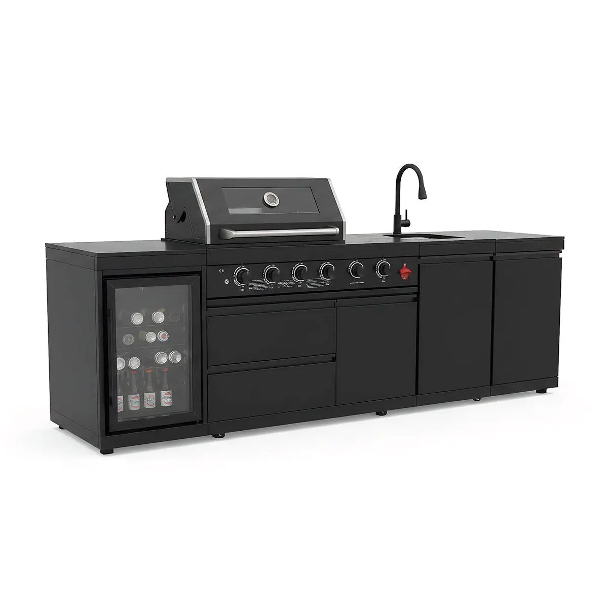 104" 4-Burner 72,000 BTU Black Outdoor Kitchen Bar Barbecue Island Grill + Wine Cooler + Sink by Chery Industrial