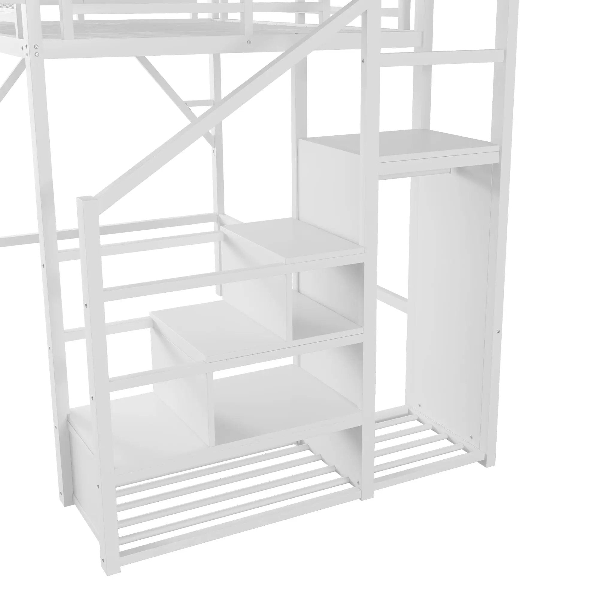 Full Size Loft Bed with Stairs and Storage Shelves by HouseOfZazla