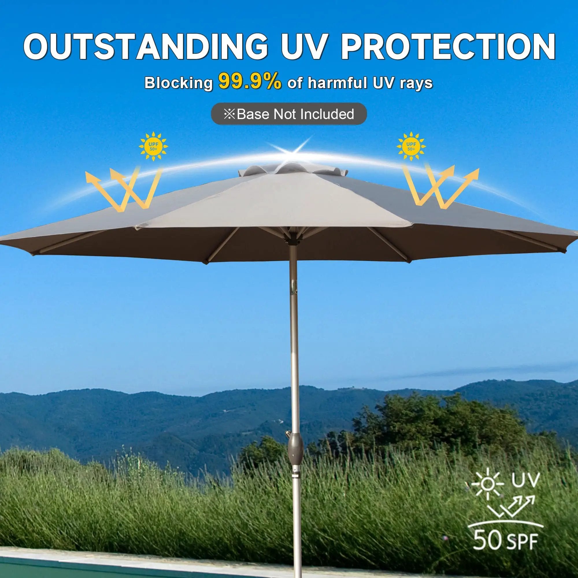 9FT Patio Umbrella, Outdoor Table Umbrella with Push Button Tilt and Crank, UV Protection Waterproof Market Sun Umbrella by HouseOfZazla