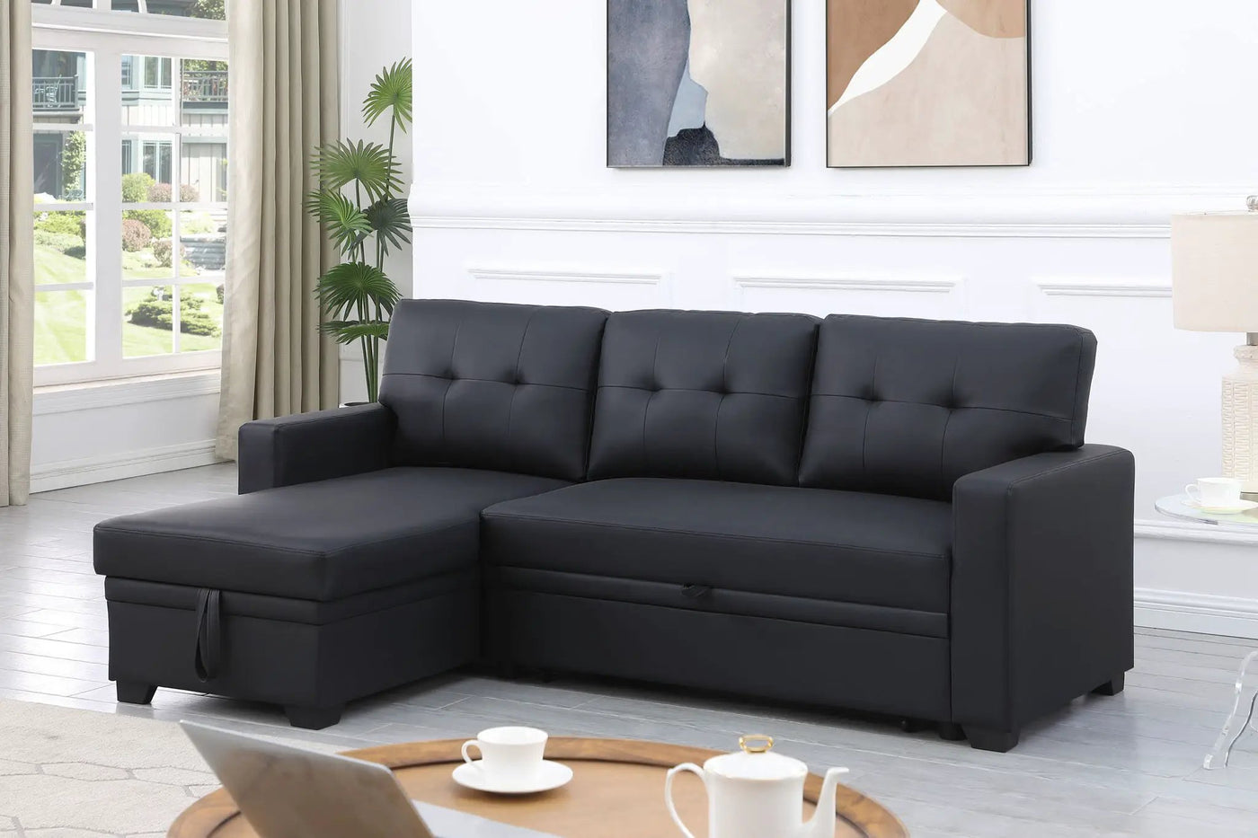 Upholstered Pull Out Sectional Sofa With Chaise by Unique Piece Furniture