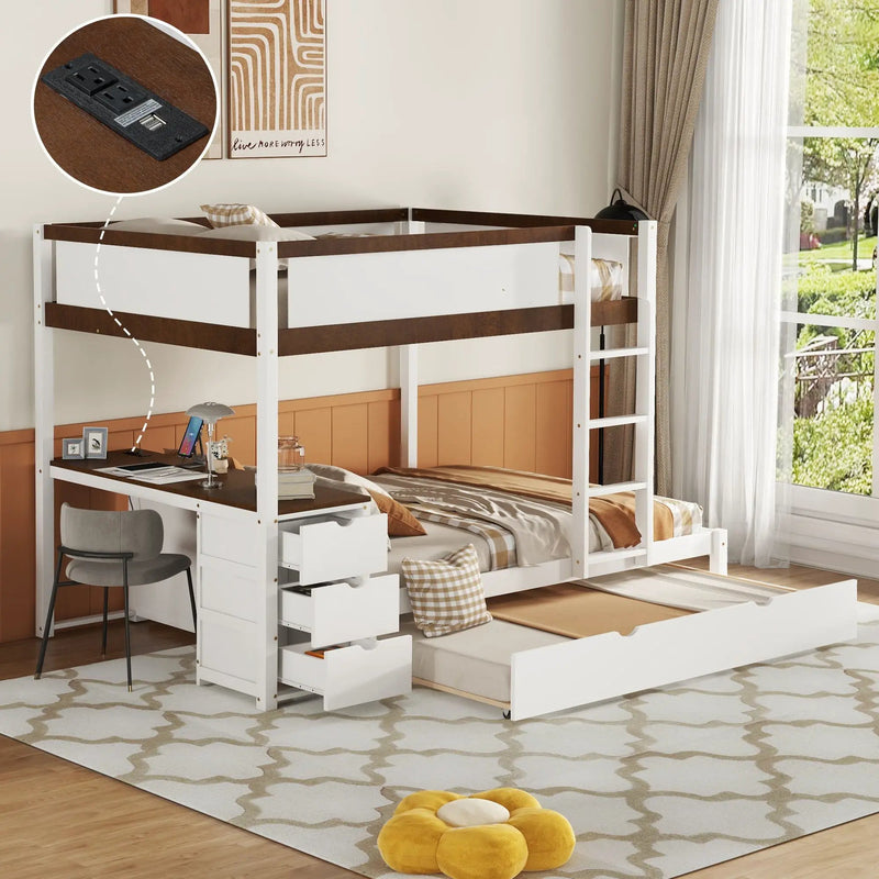 Bunk Bed With Twin Size Trundle, Storage And Desk by Unique Piece Furniture