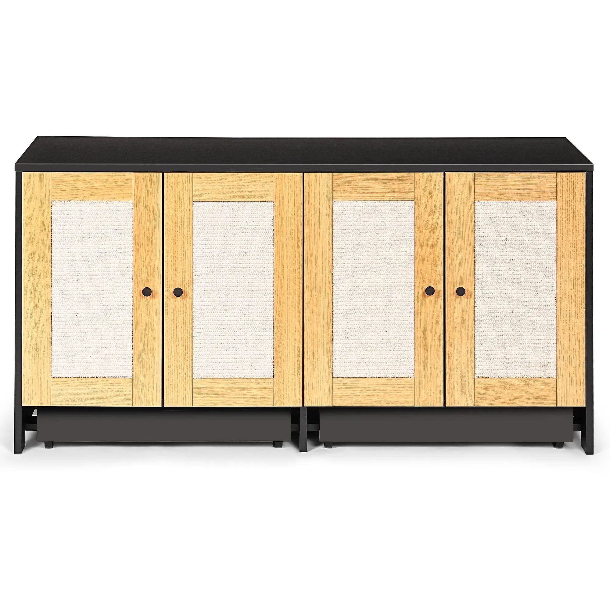 Double Litter Box Enclosure, Cat Litter Box Enclosure For 2 Cats, Hidden Litter Box Furniture With Rattan Doors - Black by HouseOfZazla