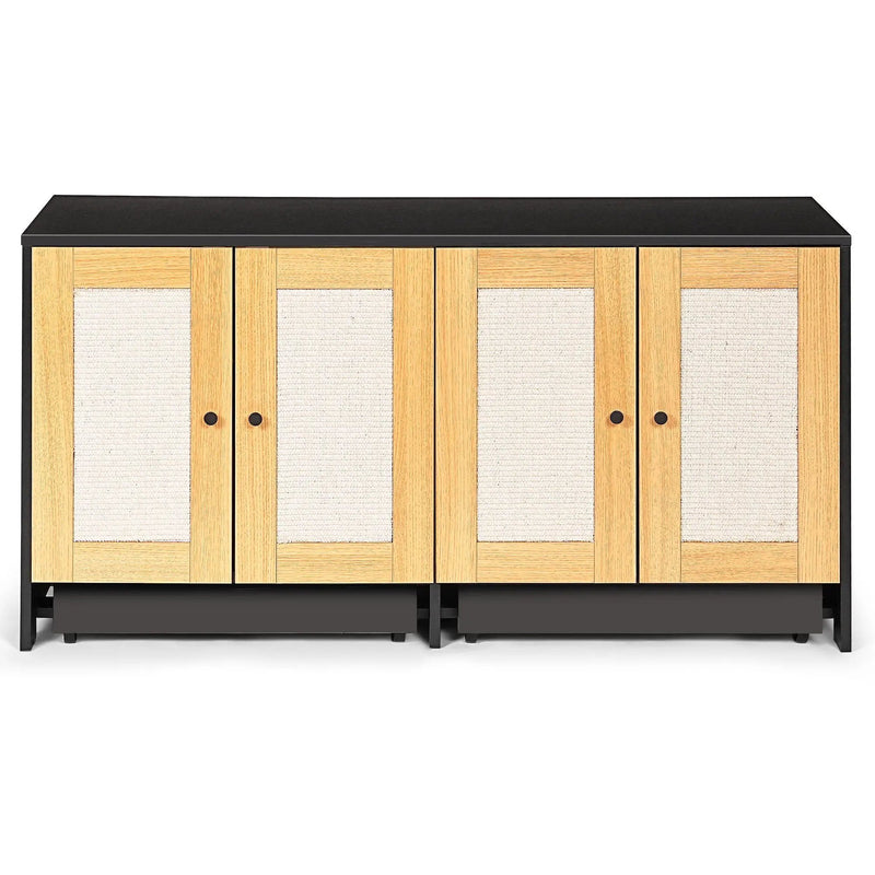 Double Litter Box Enclosure, Cat Litter Box Enclosure For 2 Cats, Hidden Litter Box Furniture With Rattan Doors - Black by HouseOfZazla