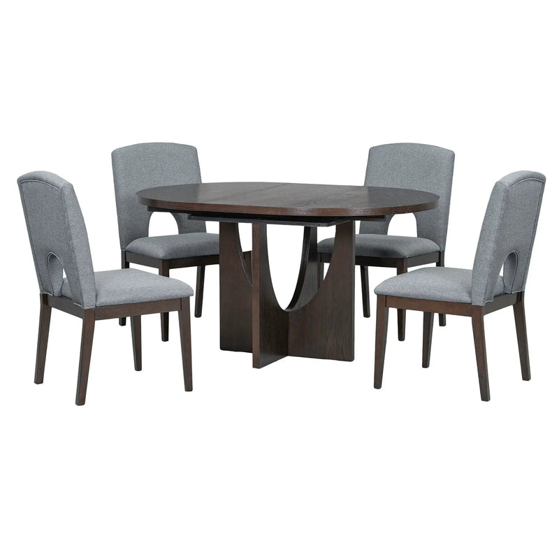 Topmax - 5 Piece Modern Extendable Round Dining Table Set With Removable Leaf For Small Places by Unique Piece Furniture