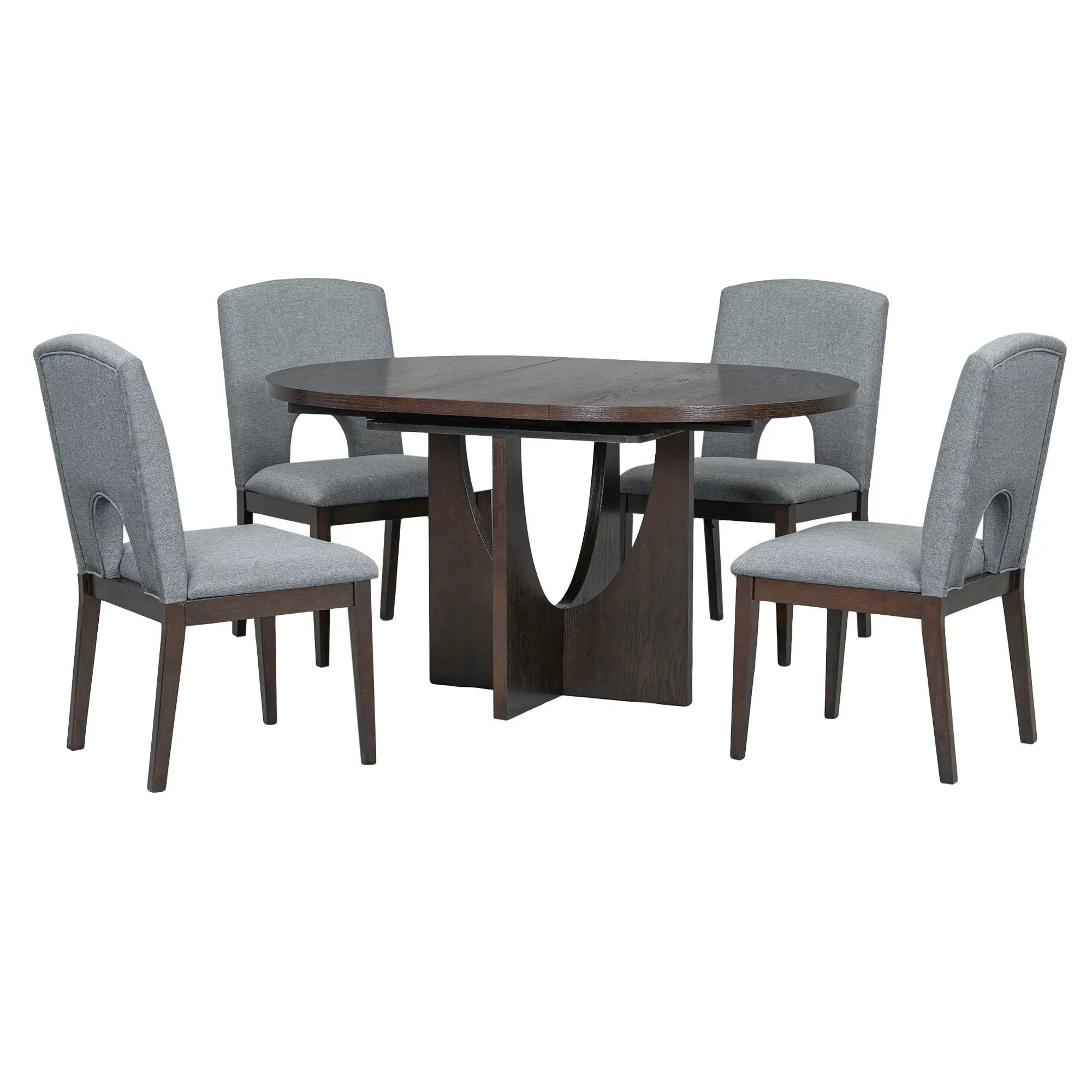 Topmax - 5 Piece Modern Extendable Round Dining Table Set With Removable Leaf For Small Places by HouseOfZazla