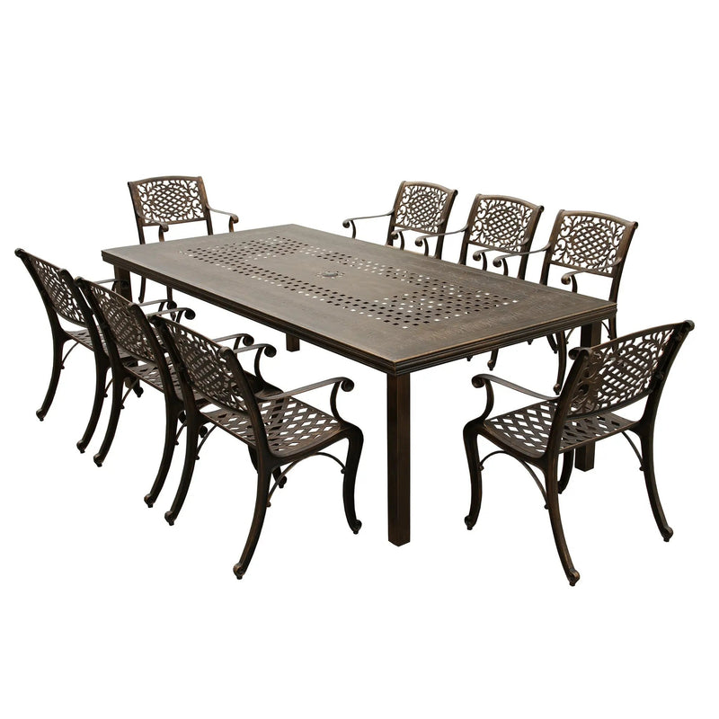 Outdoor Aluminum 9pc Rectangular Patio Dining Set with Eight Chairs by Sharicks