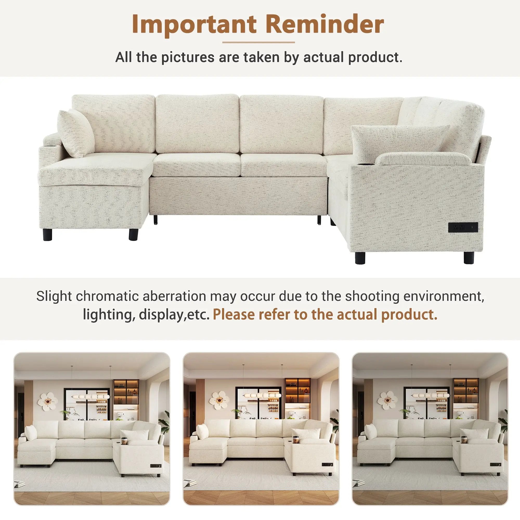 U-Shaped Sectional Sleeper Sofa With Ample Storage Space, 2 Cup Holders And Charging Ports For Living Room by HouseOfZazla