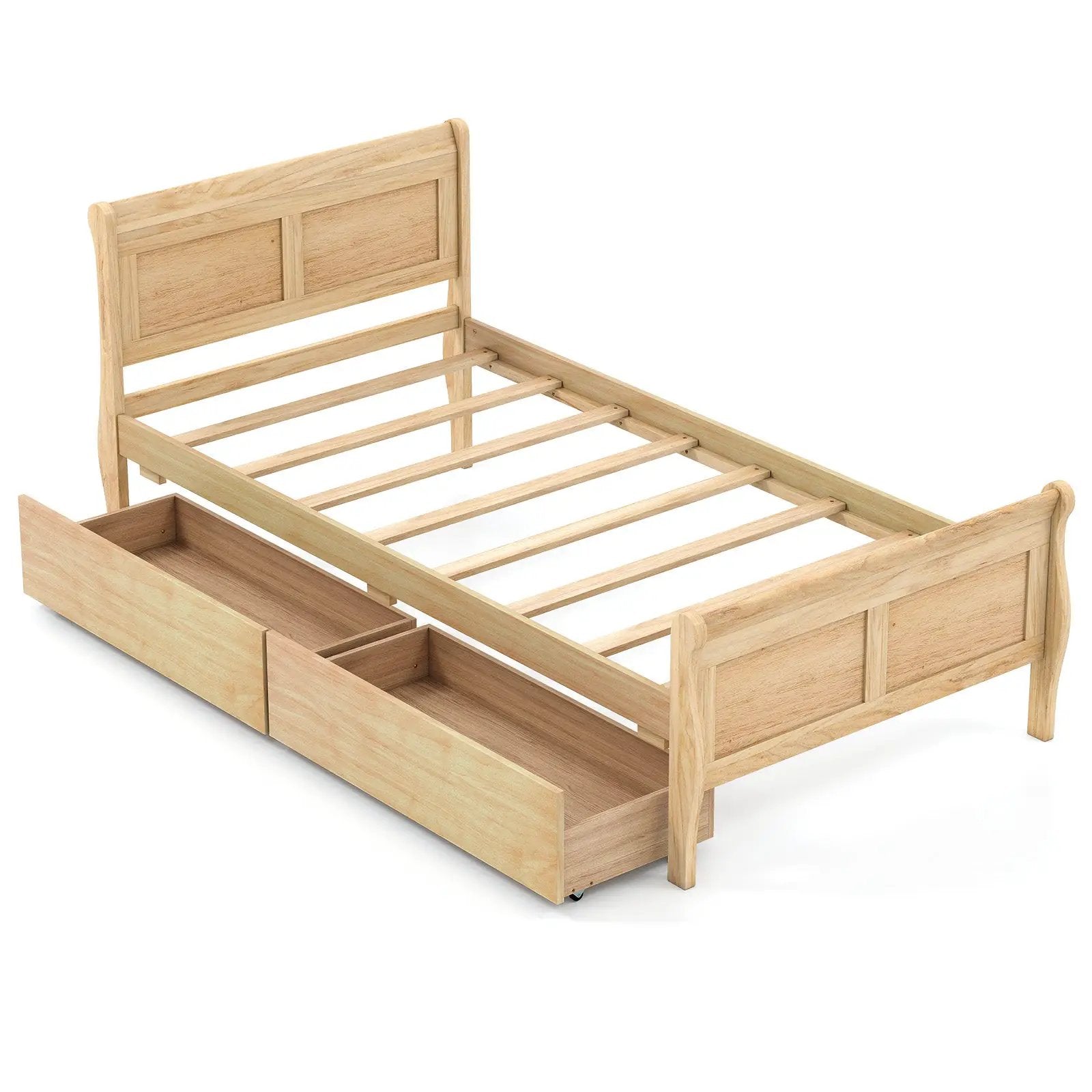 Twin Size Sleigh Bed with 2 Storage Drawers Wood Platform Bed Frame by DirectDeals