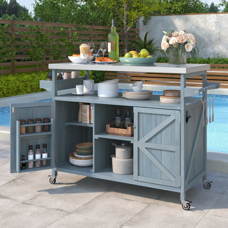 K&K Outdoor Kitchen Island, Rolling Bar Cart & Storage Cabinet by HouseOfZazla
