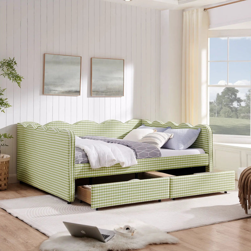Gingham Daybed With USB Charging Port, Wave-Shaped Design by Unique Piece Furniture