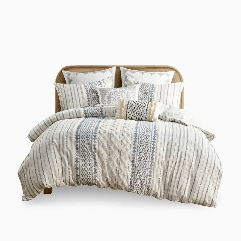 King/Cal King Cotton Printed Duvet Cover Set with Chenille by HouseOfZazla