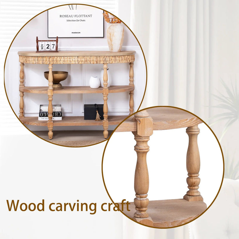 Handcrafted Wood Console Table with Hand-Woven Trim by HouseOfZazla