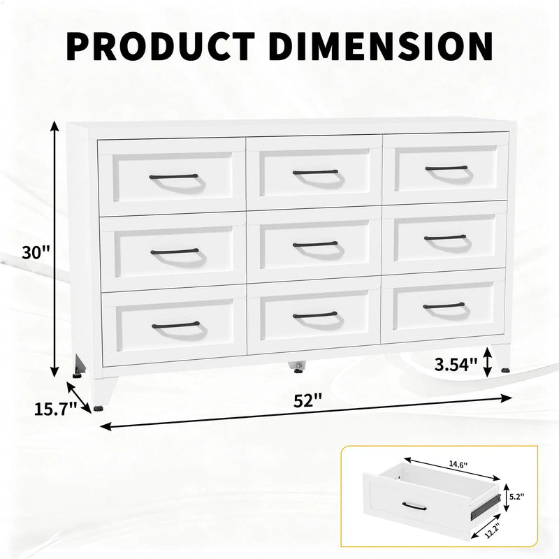 9 Drawer White Metal Dresser with Quiet-Glide Rails by HouseOfZazla