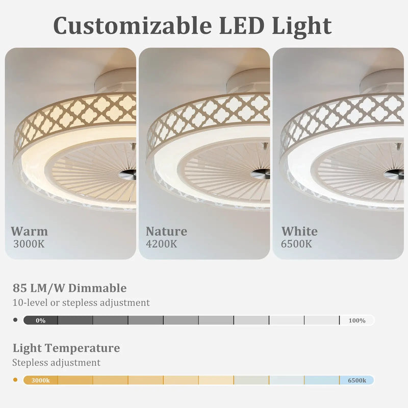 19 Inch Ceiling Fan with Light Low Profile Flush Mount Fan-White by DirectDeals