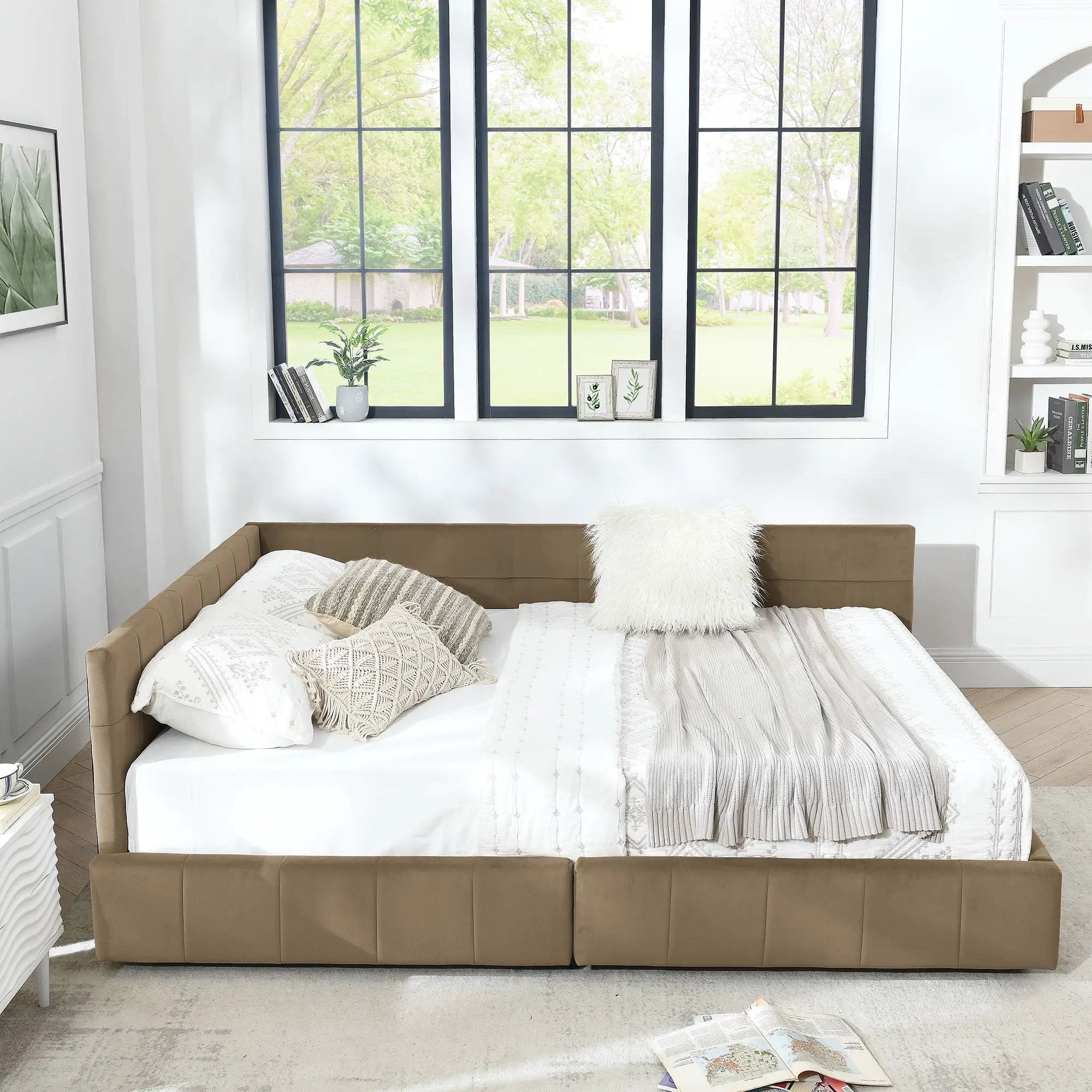 Mid-Century Storage Upholstered Tufted Bed Frame With Backrest And Armrests by Unique Piece Furniture
