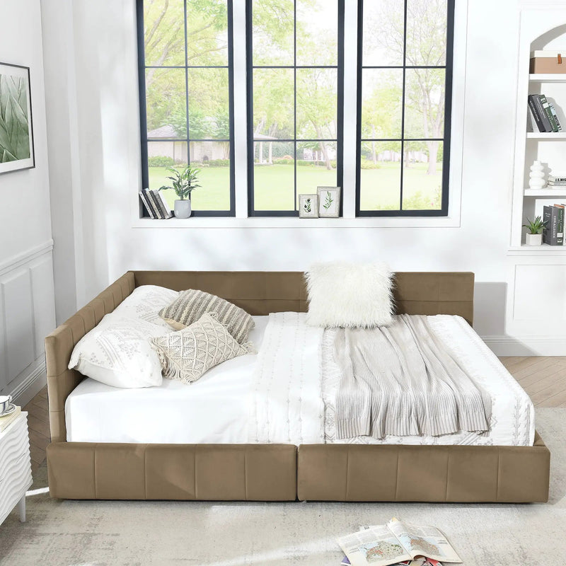 Mid-Century Storage Upholstered Tufted Bed Frame With Backrest And Armrests by Unique Piece Furniture