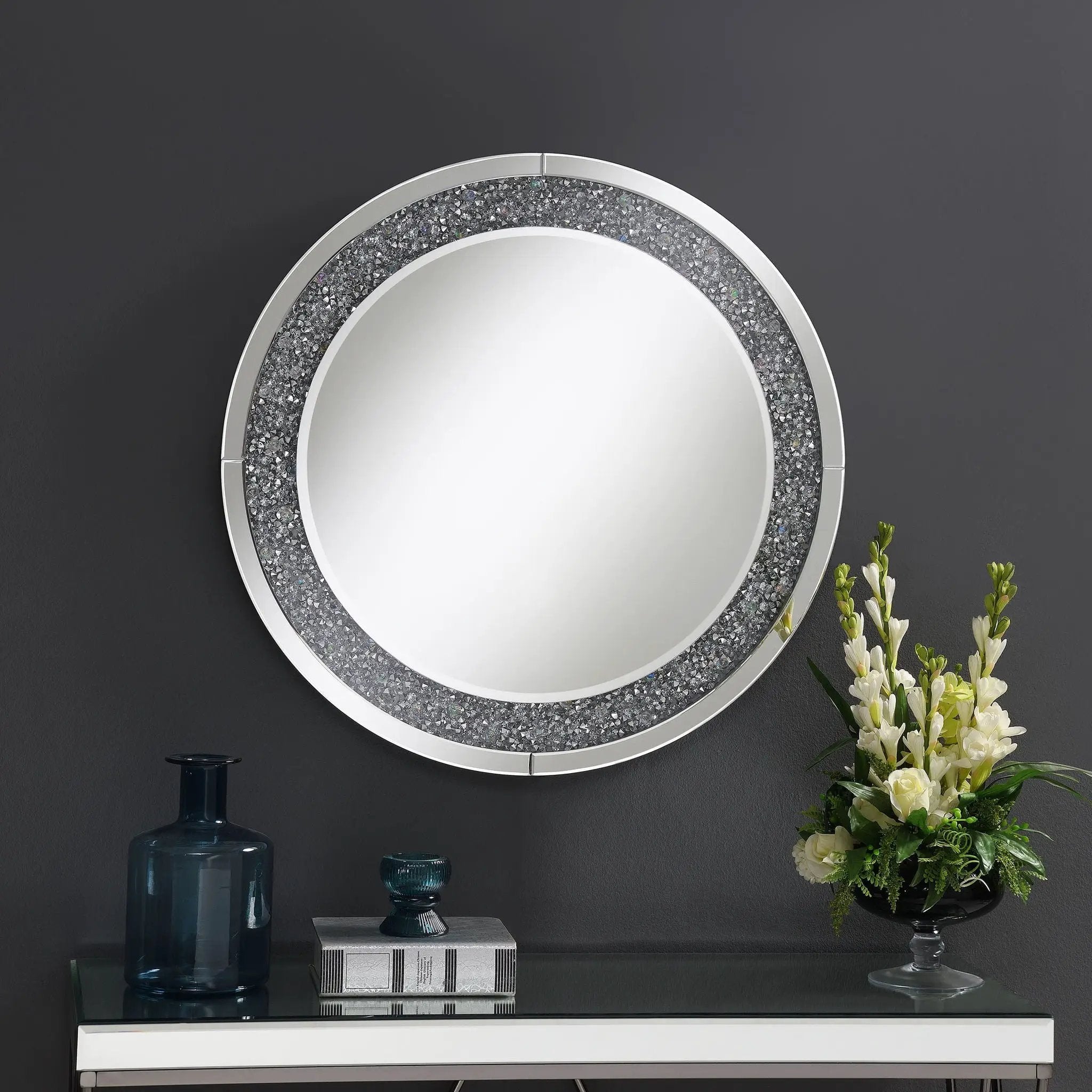 Lixue 32 x 32 Inch Round Wall Mirror LED Lighting Silver by Unique Piece Furniture