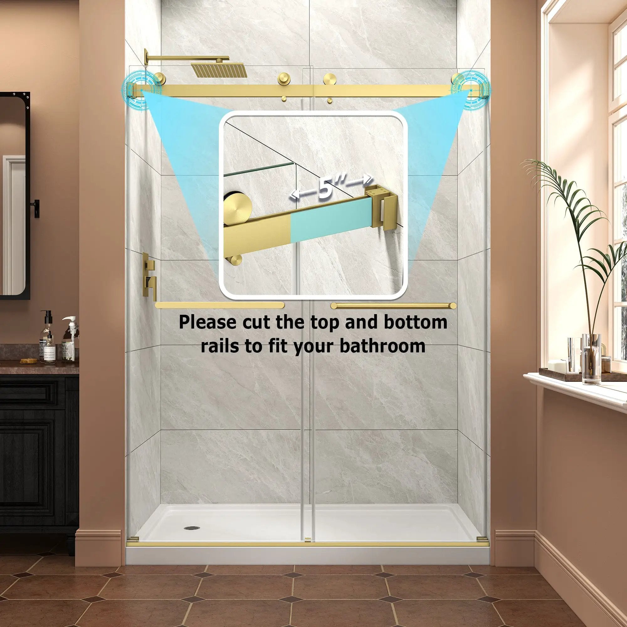 55"-60" W x 76" H Brushed Frameless Shower Door by HouseOfZazla
