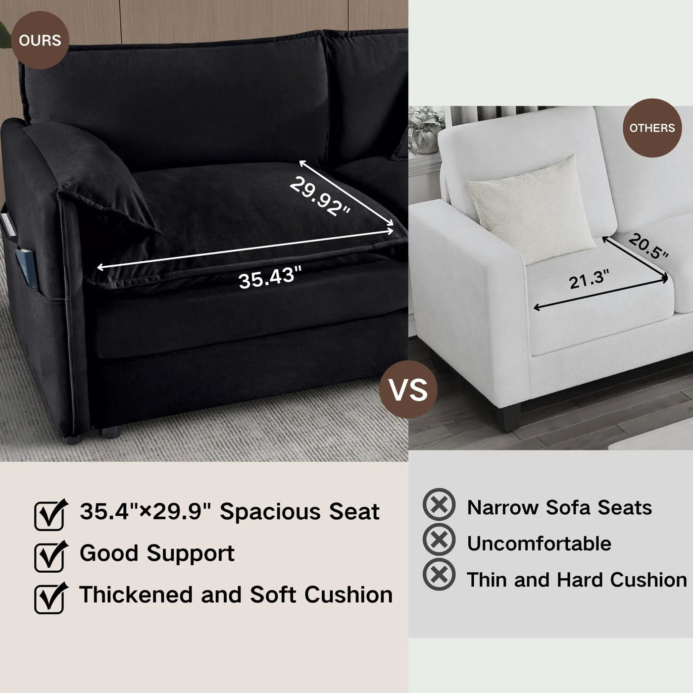 Modern Comfy Deep Seat Modular Sectional Sofa Cloud Couch With Ottoman by HouseOfZazla