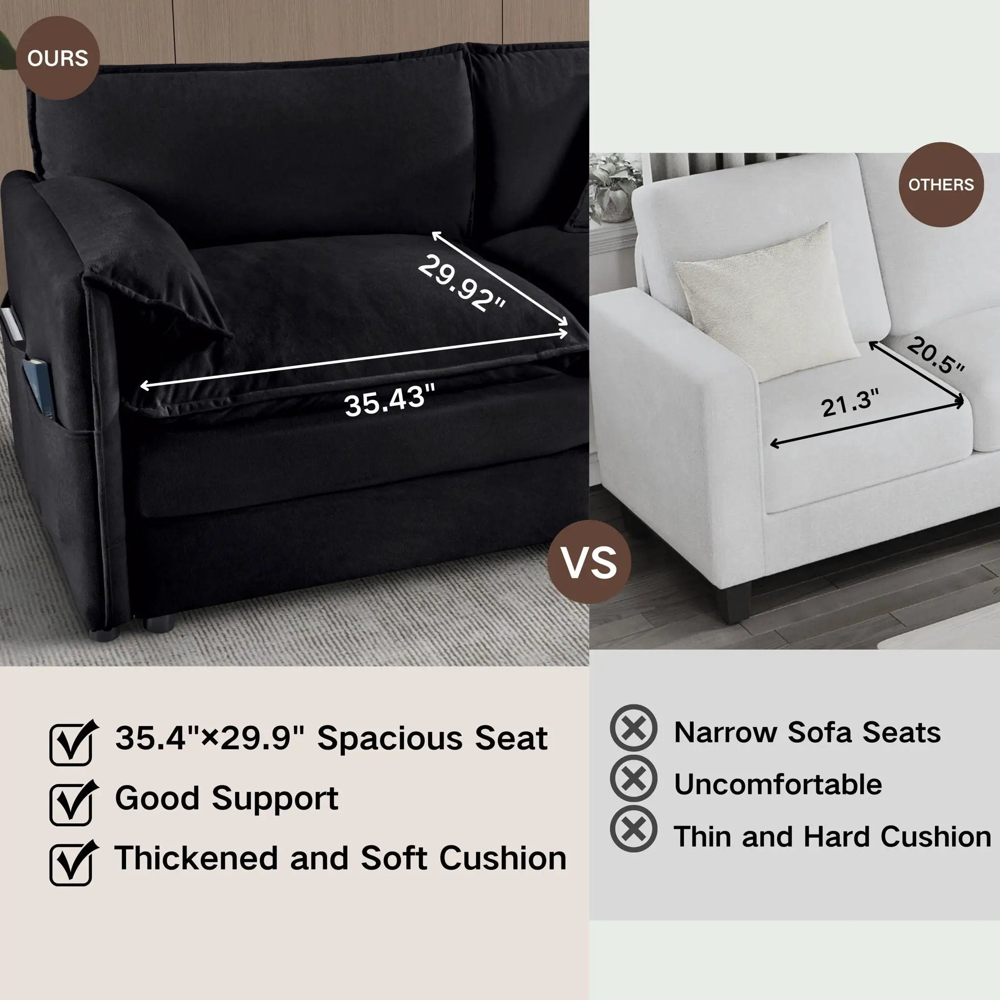 Modern Comfy Deep Seat Modular Sectional Sofa Cloud Couch With Ottoman by HouseOfZazla