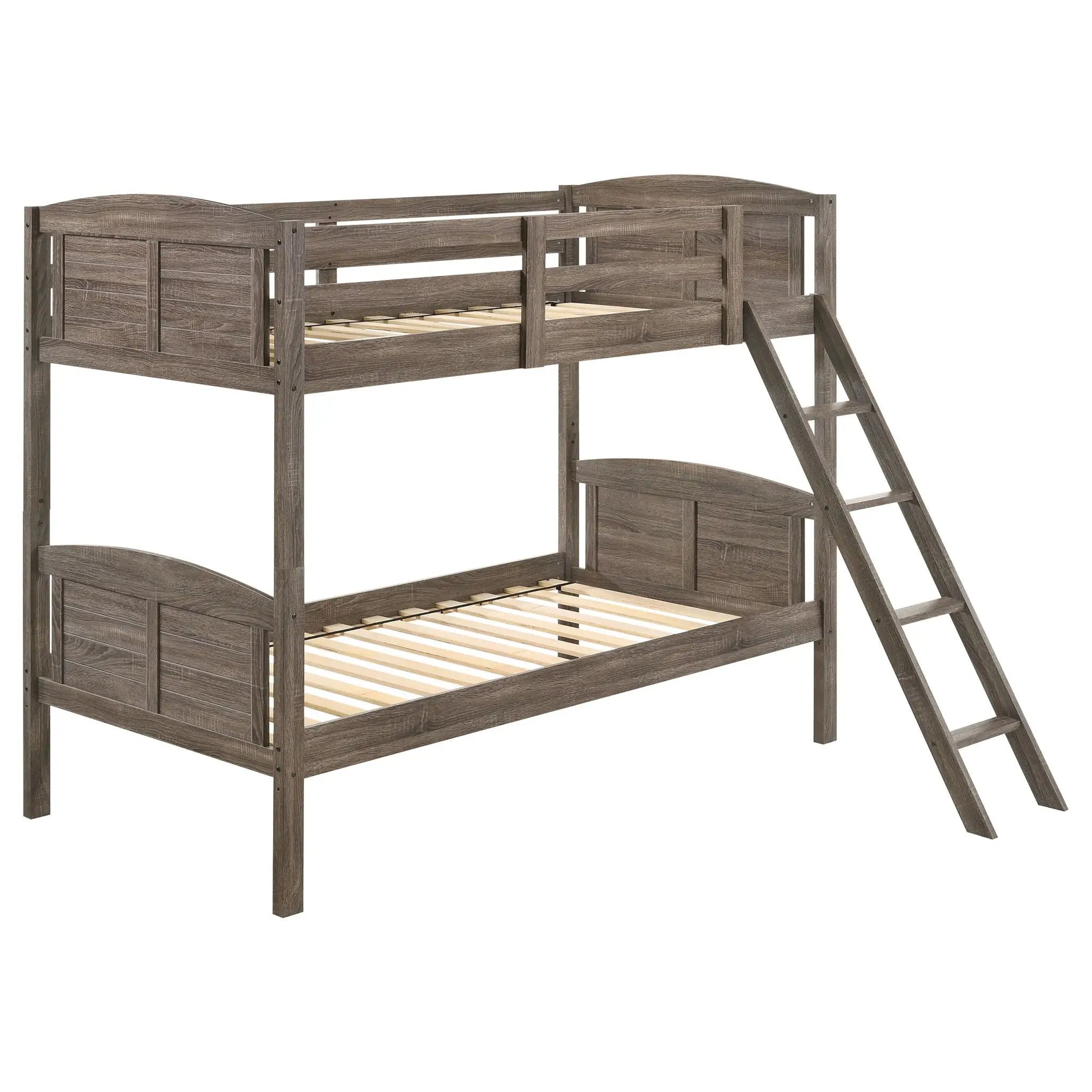 Flynn Wood Twin Over Twin Bunk Bed Weathered Brown by Unique Piece Furniture